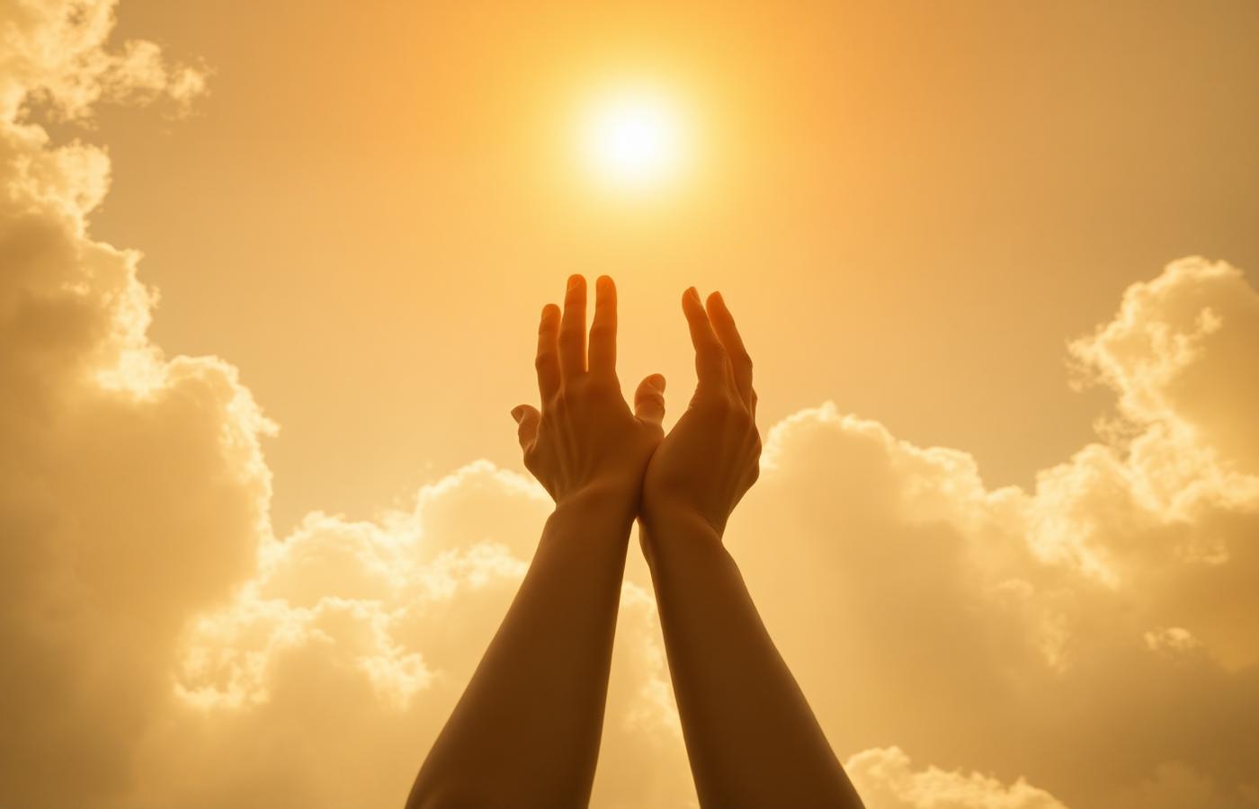 Mãos erguidas em direção à luz
